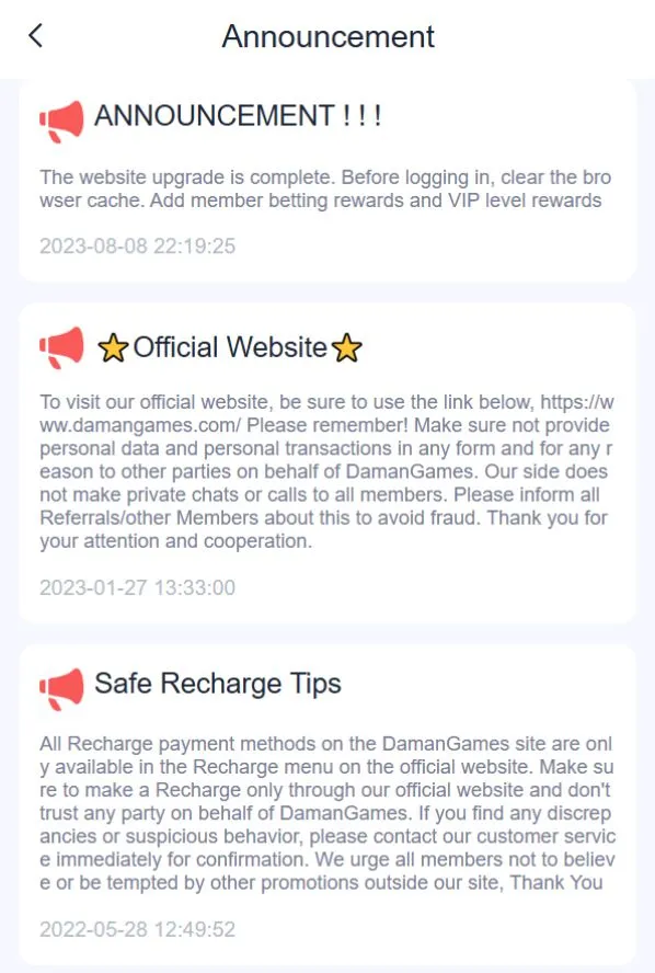 Latest codes appear at the top of Announcement